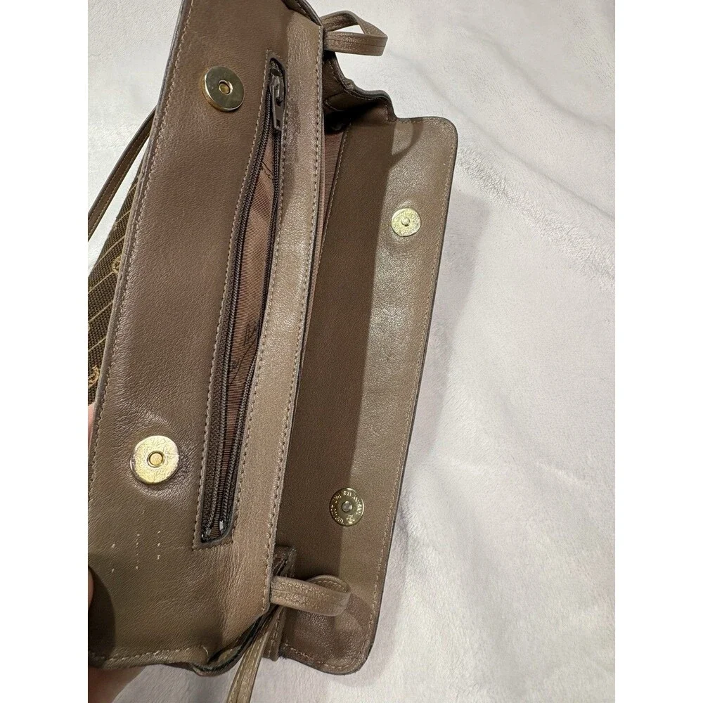 Vtg Etienne Aigner Shoulder Bag Purse Brown Logo Leather Trim Old Money Grandma